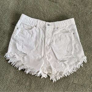 White Frayed Denim Shorts